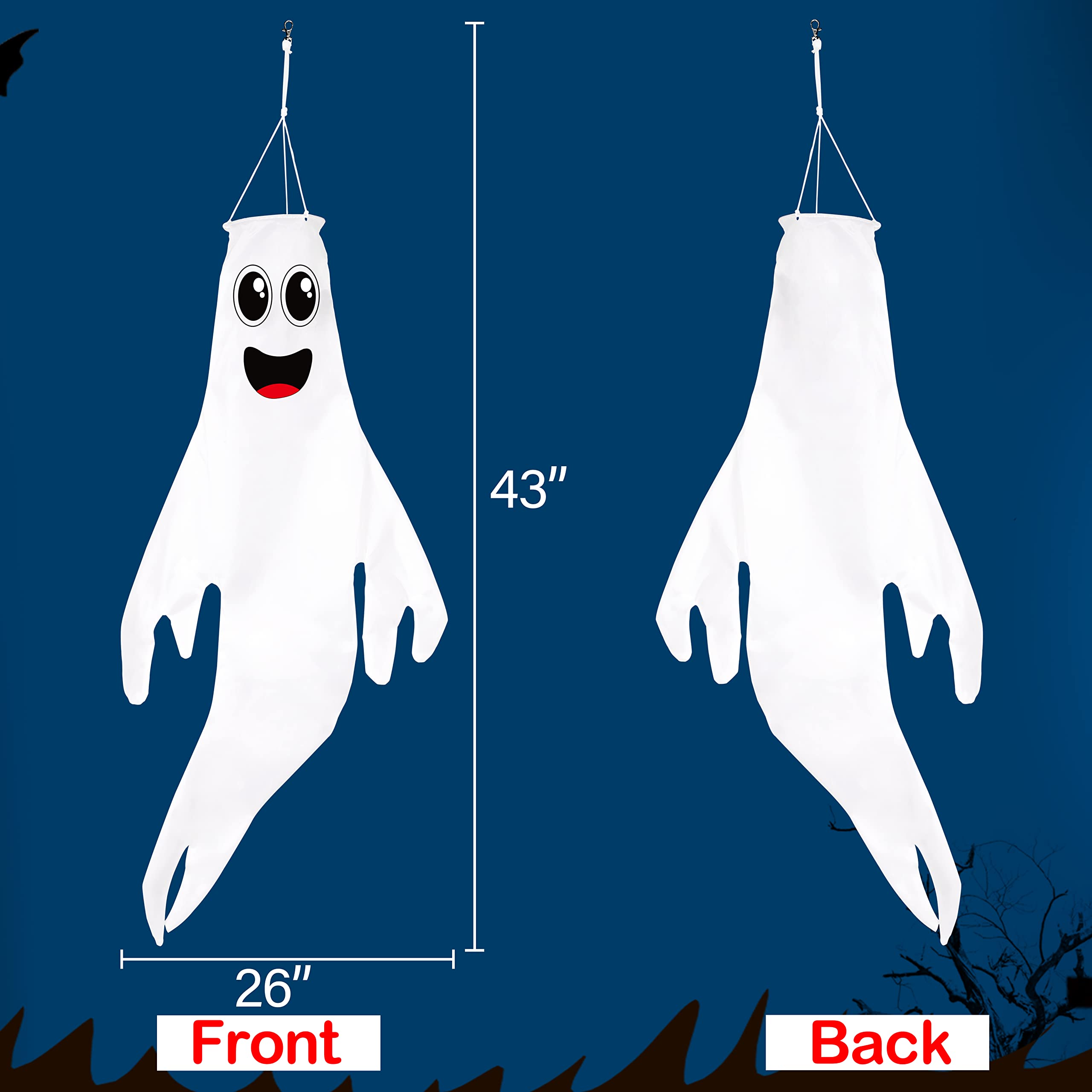 43 Inch Halloween Ghost Windsocks Hanging Decorations - Flag Wind Socks for Home Yard Outdoor Decor Party Supplies (3 Pieces,Batteries Not Included,No Timer)
