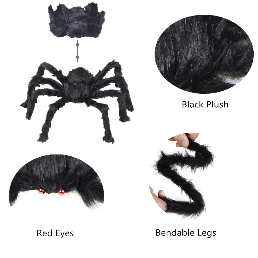 BEIGUO 5pcs Halloween Spider Gaint Hairy Spider with Red Eyes,Bendable Legs Scary Halloween Spider Decorations for Patio,Yard,Garden,House(1pcs 30",2pcs 20",2pcs 12")