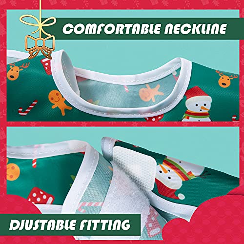 Little Dimsum Feeding Baby Bibs Waterproof Drool Christmas Bib Coverall 2 PCS Set Adjustable Closure for Babies Toddlers with Large Pocket (6-36 Months) Christmas（Snowman&Santa）