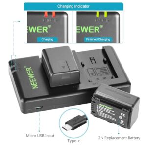 Neewer VW-VBT190 Battery (2-Pack/1950mAh) and Dual USB Charger Kit Compatible with Panasonic HC-V110 V130 V160 V180 HC-V201 V210 V250 HC-V380 HC-V510 V520 V550 HC-V710 V720 V750 V770 HC-VX870