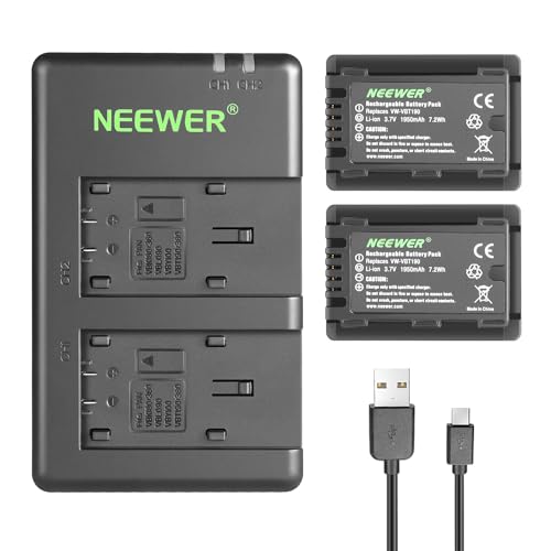 Neewer VW-VBT190 Battery (2-Pack/1950mAh) and Dual USB Charger Kit Compatible with Panasonic HC-V110 V130 V160 V180 HC-V201 V210 V250 HC-V380 HC-V510 V520 V550 HC-V710 V720 V750 V770 HC-VX870