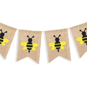 Uniwish Bumblebee Banner Happy Bee Day Decorations Garland Baby Shower Birthday Party Supplies Vintage Rustic Burlap Hanging Bunting