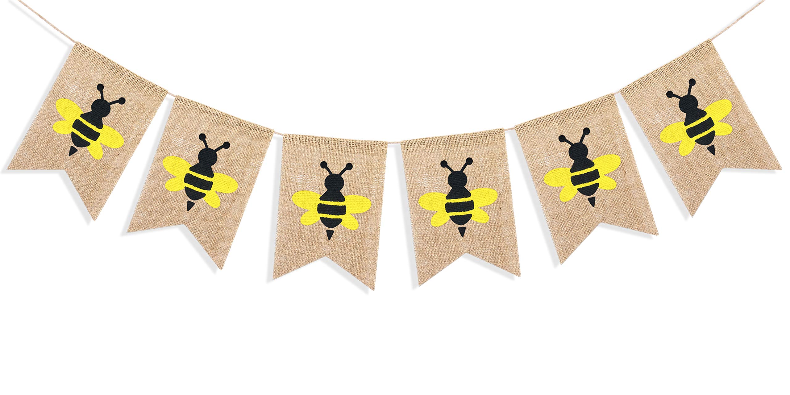 Uniwish Bumblebee Banner Happy Bee Day Decorations Garland Baby Shower Birthday Party Supplies Vintage Rustic Burlap Hanging Bunting