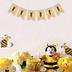 Uniwish Bumblebee Banner Happy Bee Day Decorations Garland Baby Shower Birthday Party Supplies Vintage Rustic Burlap Hanging Bunting