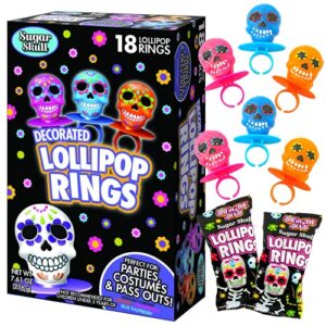 halloween day of the dead sugar skull lollipop rings,7.61 ounce, box of 18