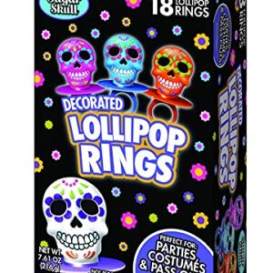 Halloween Day of the Dead Sugar Skull Lollipop Rings,7.61 ounce, Box of 18