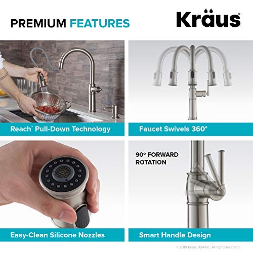 KRAUS Sellette Traditional Spot Free Stainless Steel Single Handle Pull-Down Kitchen Faucet with Deck Plate, KPF-1682SFS