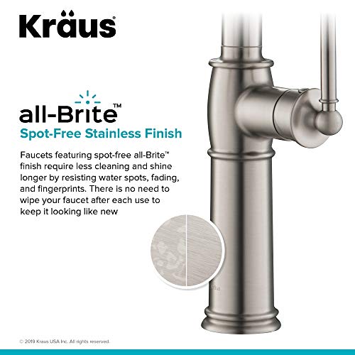 KRAUS Sellette Traditional Spot Free Stainless Steel Single Handle Pull-Down Kitchen Faucet with Deck Plate, KPF-1682SFS