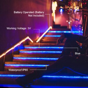 echosari Blue Led Strip Lights Waterproof Battery Operated with Remote, 8 Modes, Dimmable, Timer, Self-Adhesive, Cuttable, 3M 90Led Battery Strip Led Light for Indoor Outdoor Decor