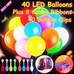 40 pack led light up balloons, mixed-colors flashing party lights lasts 12-24 hours, glow in the dark for parties, birthdays wedding decorations and halloween christmas festival,fillable with helium