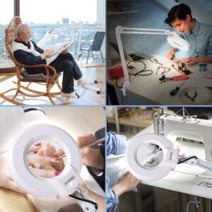 Magnifying Floor lamp with 5 Wheels Rolling Base for Estheticians - 1,500 Lumens LED Dimmable Light with Magnifying Glass, 8-Diopter Lighted Magnifier for Reading, Crafts, Sewing, Close Work(5X)