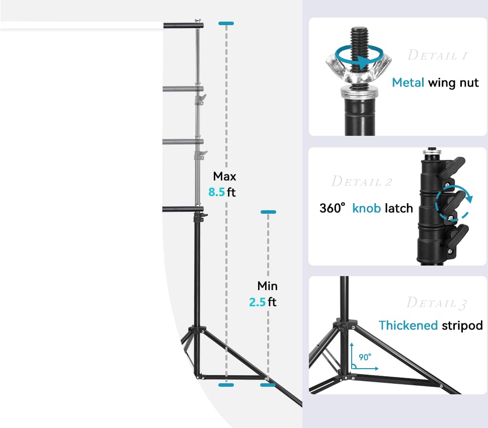 8.5 X 10FT/2.6 X 3M Background Stand Support System Kit with Carrying Case for Clamps and Canvas,for Photo Video Shooting