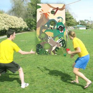 Dinosaur Toss Games Banner, Realistic Dino Party Cornhole Game with 5 Bean Bags for Kids Boys Birthday Outdoor Games Family Gathering Party Supplies