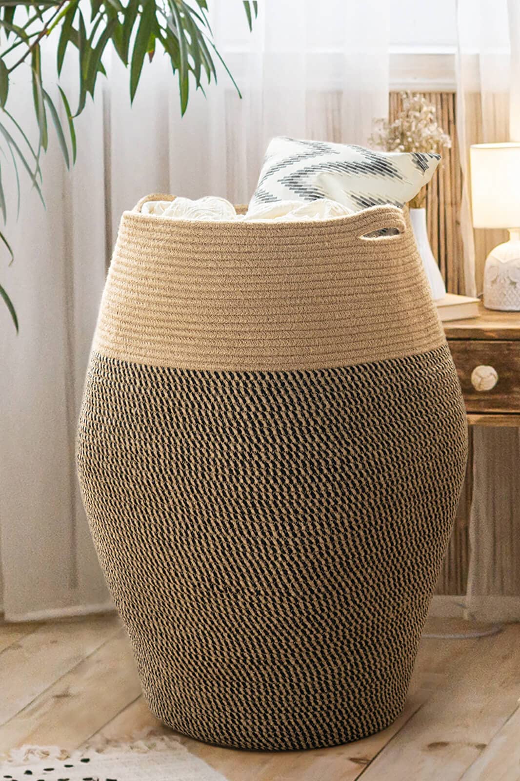 Goodpick Tall Laundry Hamper | Woven Jute Rope Dirty Clothes Hamper Modern Hamper Basket Large in Laundry Room, 25.6" Height