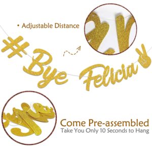 Marwey Bye Felicia Banner,Gold Glitter Garland Party Supplies,Party Decoration Ideas for Going Away/Moving/Job Change/Relocating/Graduation/Farewell Party