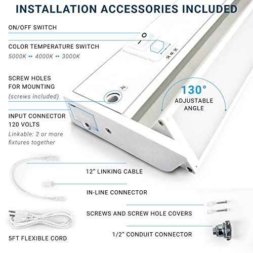 PARMIDA LED Swivel Under Cabinet Lighting, Hardwired or Plug-in Installation, 8 Inch, 6W, 3CCT Color Selectable - 3000/4000K/5000K, Rotatable Lens, Dimmable, Linkable, 120V, 360LM, White