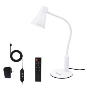 cesunlight led desk lamp, 3 lighting modes and 6 brightness levels, 10w flexible gooseneck table lamp for living room and study, remote control with timing function, ac adapter included (white)