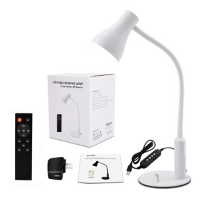 CeSunlight LED Desk Lamp, 3 Lighting Modes and 6 Brightness Levels, 10W Flexible Gooseneck Table Lamp for Living Room and Study, Remote Control with Timing Function, AC Adapter Included (White)