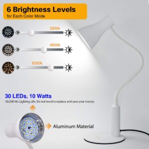 CeSunlight LED Desk Lamp, 3 Lighting Modes and 6 Brightness Levels, 10W Flexible Gooseneck Table Lamp for Living Room and Study, Remote Control with Timing Function, AC Adapter Included (White)