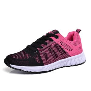 UareMgic Women's Breathable Flying Weave Fashion Walking Sneakers Lightweight Running Athletic Tennis Shoes Shock-Relief (US 9 /EU 40, Rose Red)