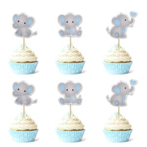 48pcs blue elephant cupcake toppers it is a boy baby shower cupcake picks decoration baby boy birthday party supplies