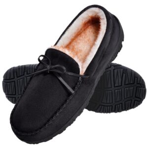 amazon essentials men's warm plush slippers, black, 10
