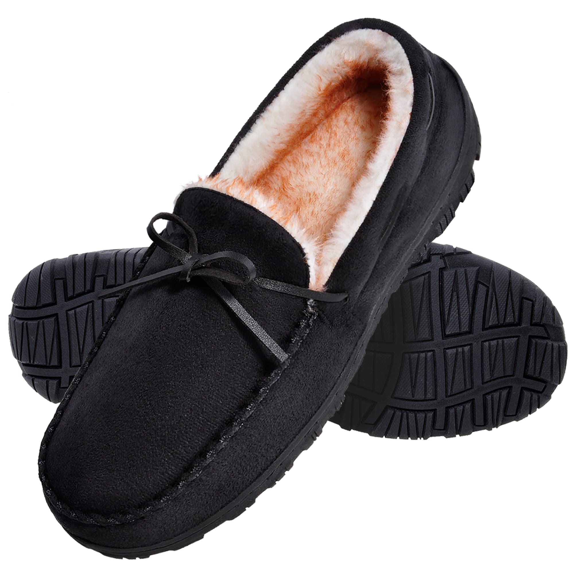 Amazon Essentials Men's Warm Plush Slippers, Black, 10