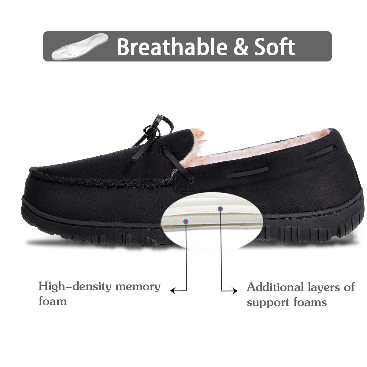 Amazon Essentials Men's Warm Plush Slippers, Black, 10