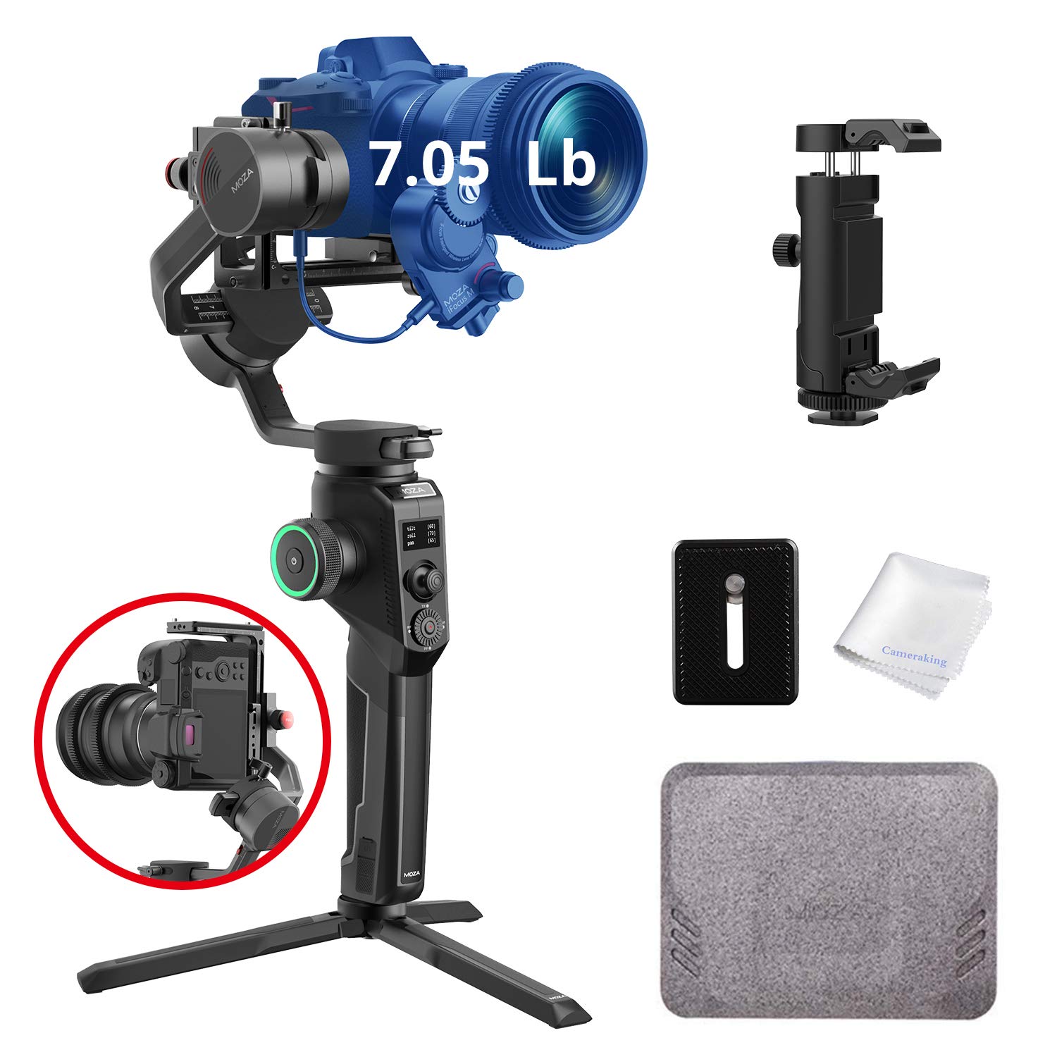 MOZA AirCross 2 Gimbal,3-Axis Professional Stabilizer for DSLR Camera Mirrorless Camera with Larger Lens,Easy Setup Intelligent Mimic Motion-Control,Max Payload 7.05Lb 12H Running Time