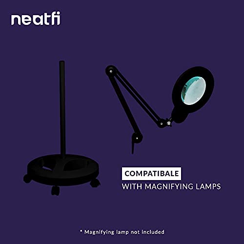 Neatfi 6-Wheel Rolling Base Floor Stand, Compatible for LED Desk Lamp and Magnifying Lamps, Versatile Stand for Work, Study, and Needlework (Black)