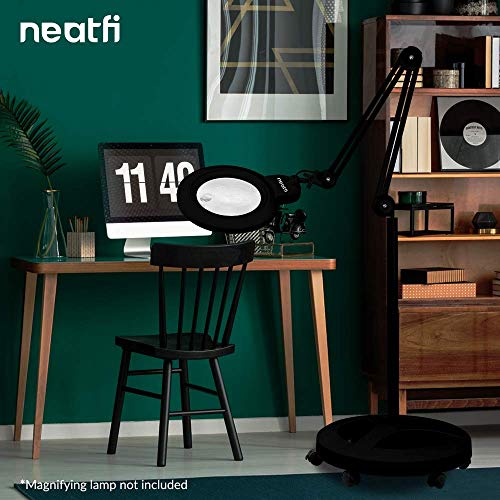 Neatfi 6-Wheel Rolling Base Floor Stand, Compatible for LED Desk Lamp and Magnifying Lamps, Versatile Stand for Work, Study, and Needlework (Black)