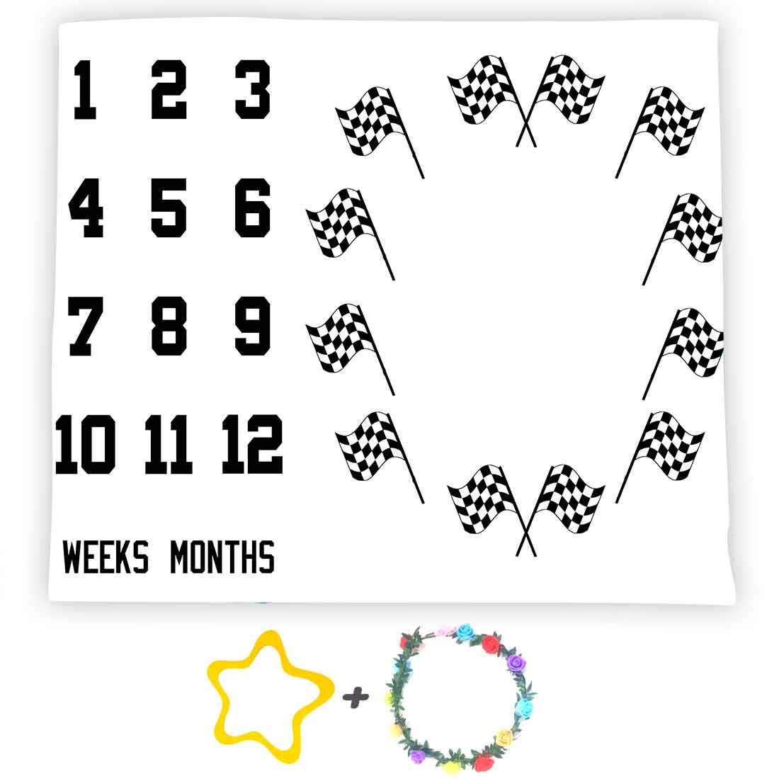 F-FUN SOUL Race Car Flags Baby Monthly Milestone Blanket 48x40in Racing Sports Theme Nursery Blanket Newborns Mom Gifts Baby Shower Growth Tracker with Bonus Marker DSFS130