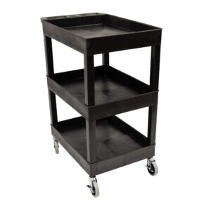 Luxor"24"" x 18"" Plastic Utility Tub Cart- Three Shelf- Black" -SEC111-B