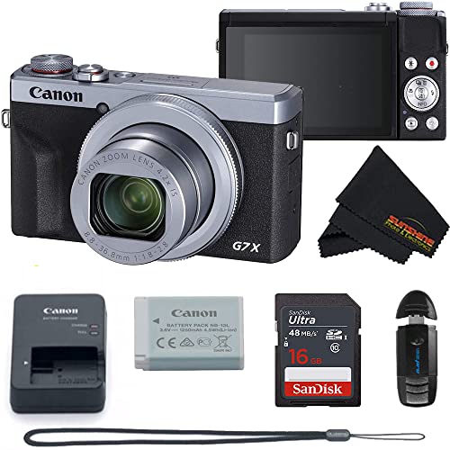 PowerShot G7 X Mark III 20.1MP 4K Digital Camera with 4.2X Optical Zoom Lens 24-100mm f/1.8-2.8 Silver + 16GB Memory Card Sunshine Kit