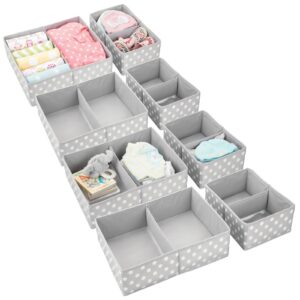mdesign fabric drawer organizer bins, kids/baby nursery dresser, closet, shelf, playroom organization, hold clothes, toys, diapers, bibs, blankets, set of 2, 4 pack, gray/white polka dot