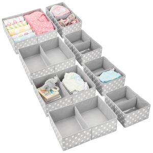 mDesign Fabric Drawer Organizer Bins, Kids/Baby Nursery Dresser, Closet, Shelf, Playroom Organization, Hold Clothes, Toys, Diapers, Bibs, Blankets, Set of 2, 4 Pack, Gray/White Polka Dot