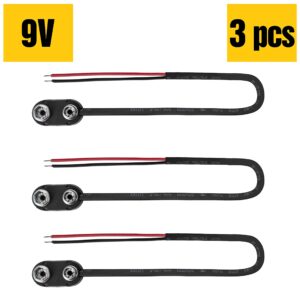 9V Battery Snap On Hard-Shell Clip Connector with Insulated Wires - 3 Pieces