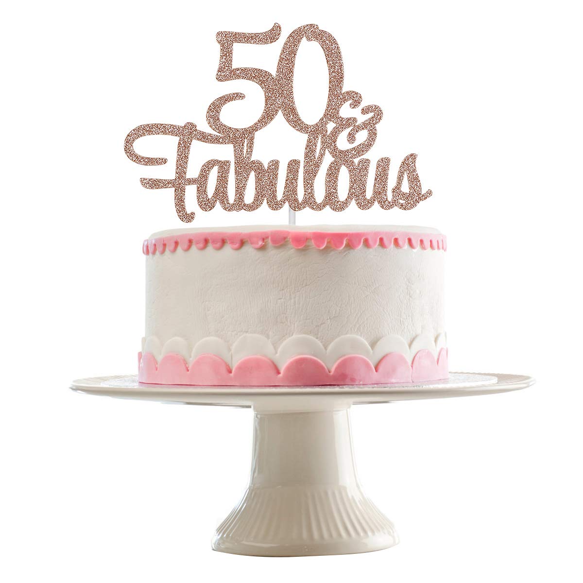 50 and Fabulous Cake Topper Rose Gold Glitter 50 Birthday Cake Topper, Fifty and Fabulous Cake Topper 50th Birthday Cake Topper for Women