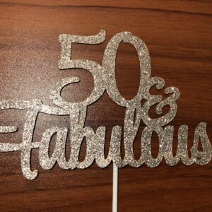 50 and Fabulous Cake Topper Rose Gold Glitter 50 Birthday Cake Topper, Fifty and Fabulous Cake Topper 50th Birthday Cake Topper for Women