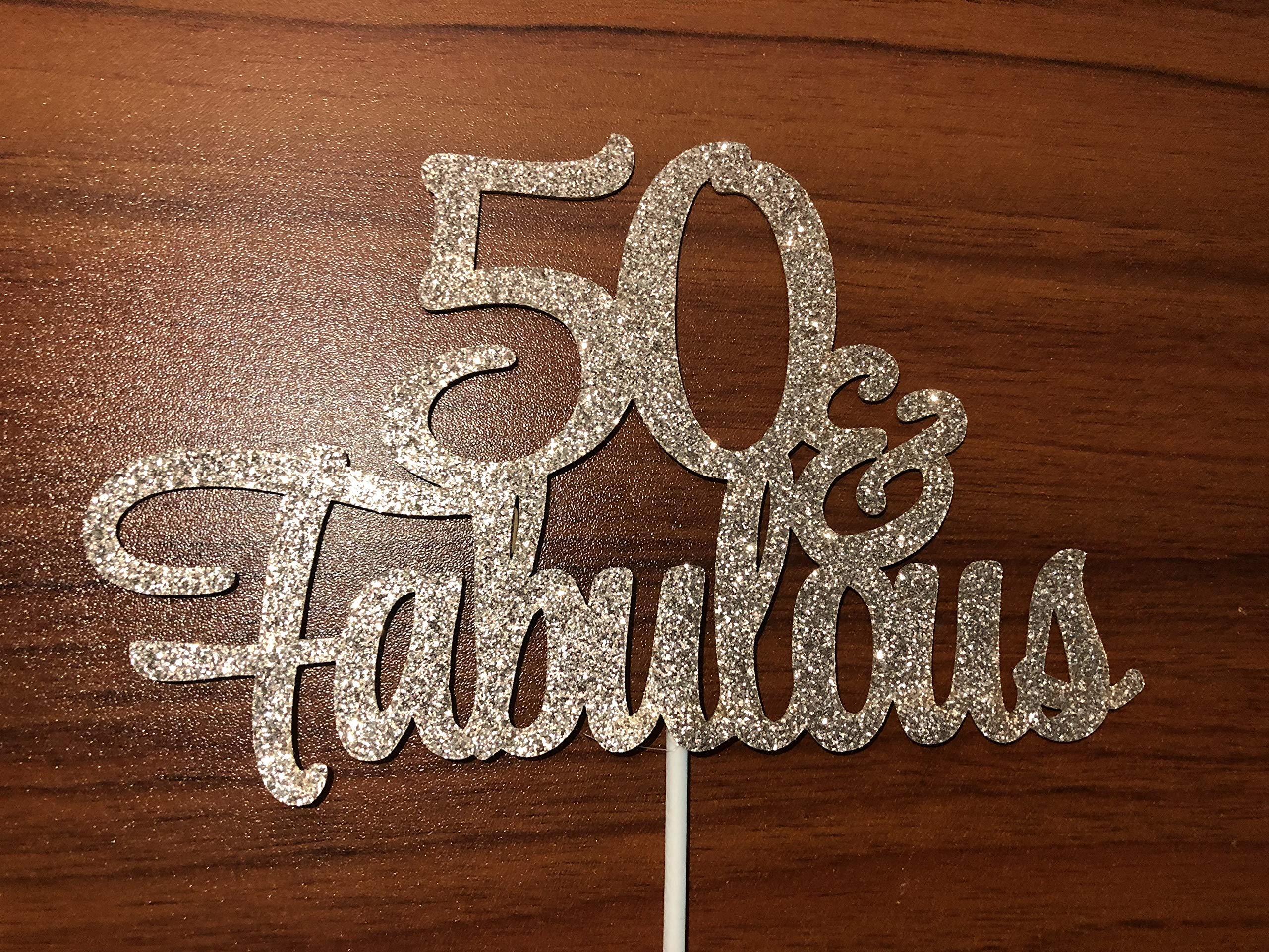 50 and Fabulous Cake Topper Rose Gold Glitter 50 Birthday Cake Topper, Fifty and Fabulous Cake Topper 50th Birthday Cake Topper for Women