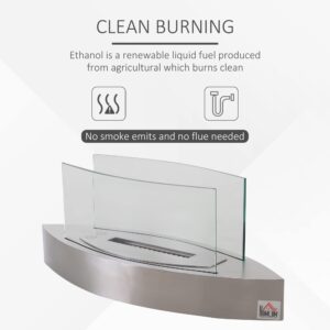 HOMCOM Ethanol Fireplace, 23.5" Tabletop 0.15 Gallon Stainless Steel 215 Sq. Ft., Burns up to 2 Hours, Silver