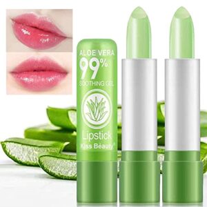 2 Pack Aloe Vera Lipstick, Firstfly Long Lasting Nutritious Lip Balm Lips Moisturizer Magic Temperature Color Change Lip Gloss (Green)