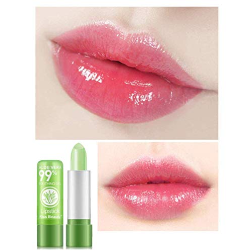 2 Pack Aloe Vera Lipstick, Firstfly Long Lasting Nutritious Lip Balm Lips Moisturizer Magic Temperature Color Change Lip Gloss (Green)