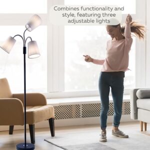 Mobius 3-Light Adjustable Multi-Head Floor Lamp with White Fabric Drum Shades - Ideal for Living Room, Bedroom, or Office - Torchiere Standing Pole Lamp - Versatile Lighting, Energy-Efficient