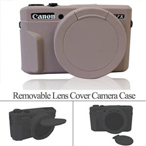 Yisau Case for G7X Mark II Removable Lens Cover, Silicone Cover Rubber Soft Camera Canon PowerShot (Lightgrey)