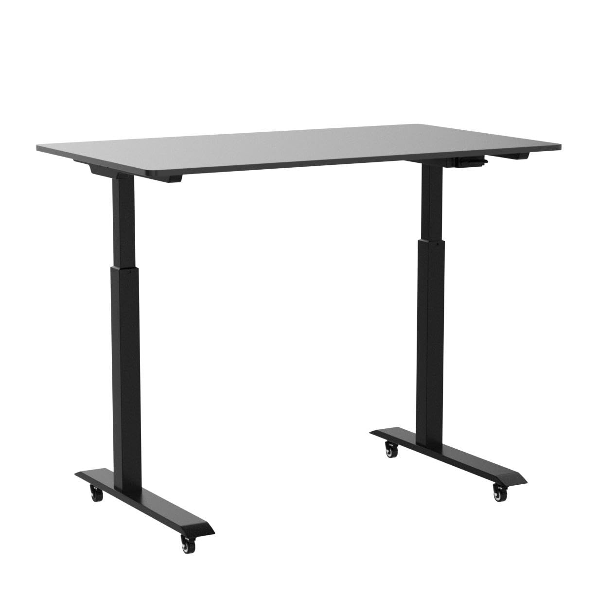 Stand Up Desk Store Electric Adjustable Height Standing Desk with Locking Casters and Furniture Feet (Black Frame/Black Top, 48" Wide)