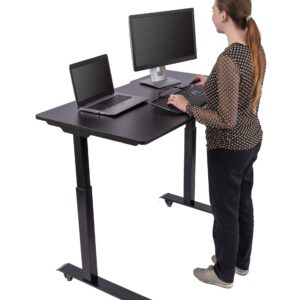 Stand Up Desk Store Electric Adjustable Height Standing Desk with Locking Casters and Furniture Feet (Black Frame/Black Top, 48" Wide)