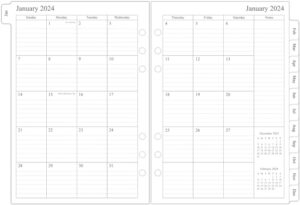 2024 monthly planner refill for a5 binder, two page per month, january 2024 - december 2024, 5.6"x8.25", 6-hole punched