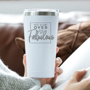 Sodilly Insulated Stainless Steel Tumbler - Keeps Beverages Hot or Cold - Ideal Birthday Cups for Women - Perfect for Women's Birthday Celebrations - Not a Day Over Fabulous Tumbler - 16 oz White