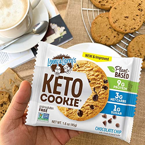 Lenny & Larry's Keto Cookie, Chocolate Chip, Soft Baked, 9g Plant Protein, 3g Net Carbs, Vegan, Non-GMO, 1.6 Ounce Cookie (Pack of 12) packaging may vary